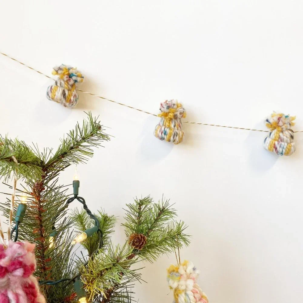 Handmade Winter Mini Knit Beanie Hat Christmas Garland Christmas Decorations